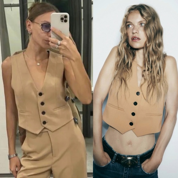 Zara Jackets & Blazers - NWT Zara Tailored Waistcoat Vest Top Beige Tan